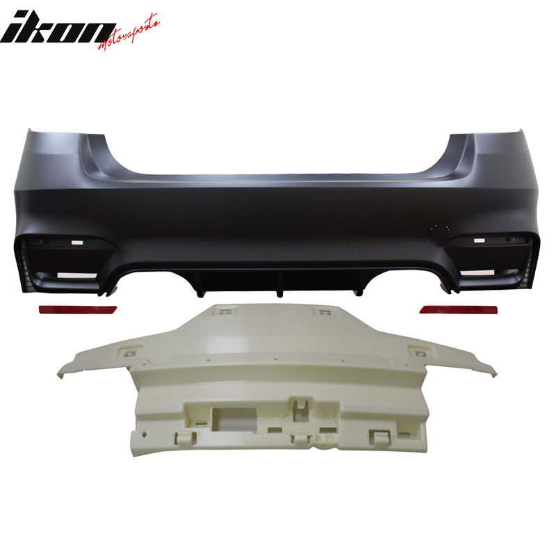 Rear Bumper Cover Compatible With 2012-2018 BMW F30, 3 Series M3 M4 Style Rear Bumper Conversion Diffuser Twin Muffler Twin Outlet by IKON MOTORSPORTS, 2013 2014 2015 2016