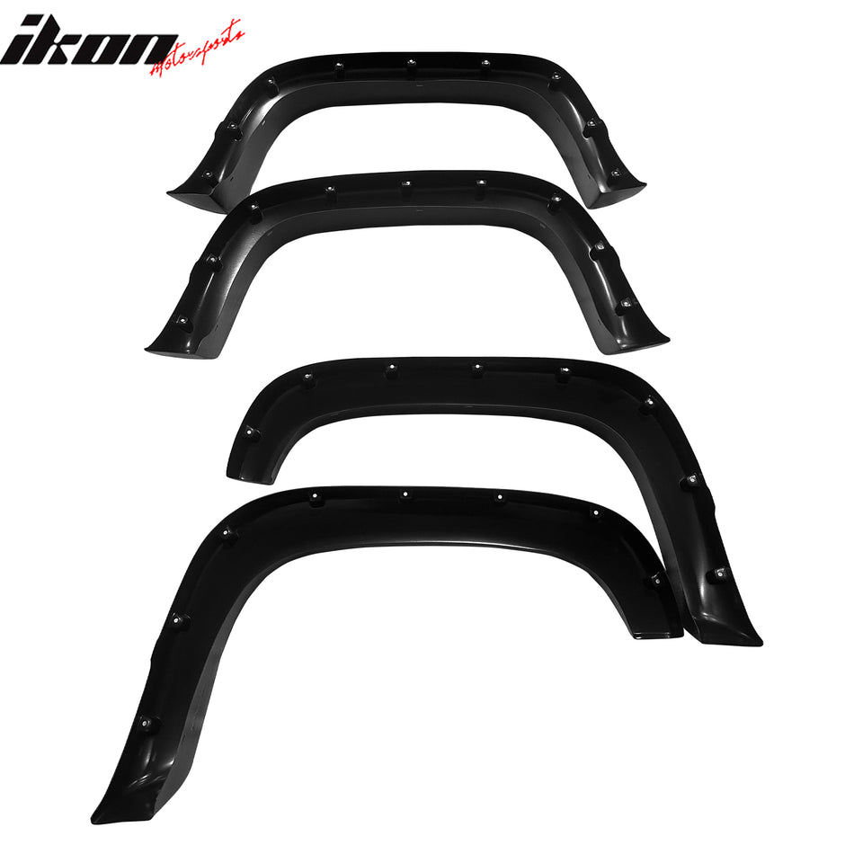IKON MOTORSPORTS Fender Flares Compatible with 1988-1998 Chevy C10/CK Pickup Fullsize 1992-1994 Blazer Pocket & Bolt Style ABS Black Wheel Flare Cover Protector Set, 4 Pcs, Front & Rear