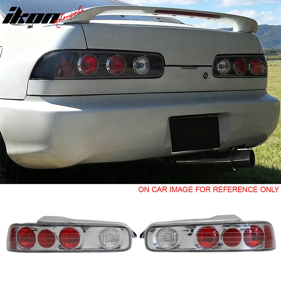 1994-2001 Acura Integra Hatchback 2-Door 2PCS Driver Passenger Side Rear Tail Lights Lamps Assembly Replacement Chrome Housing Clear Lens