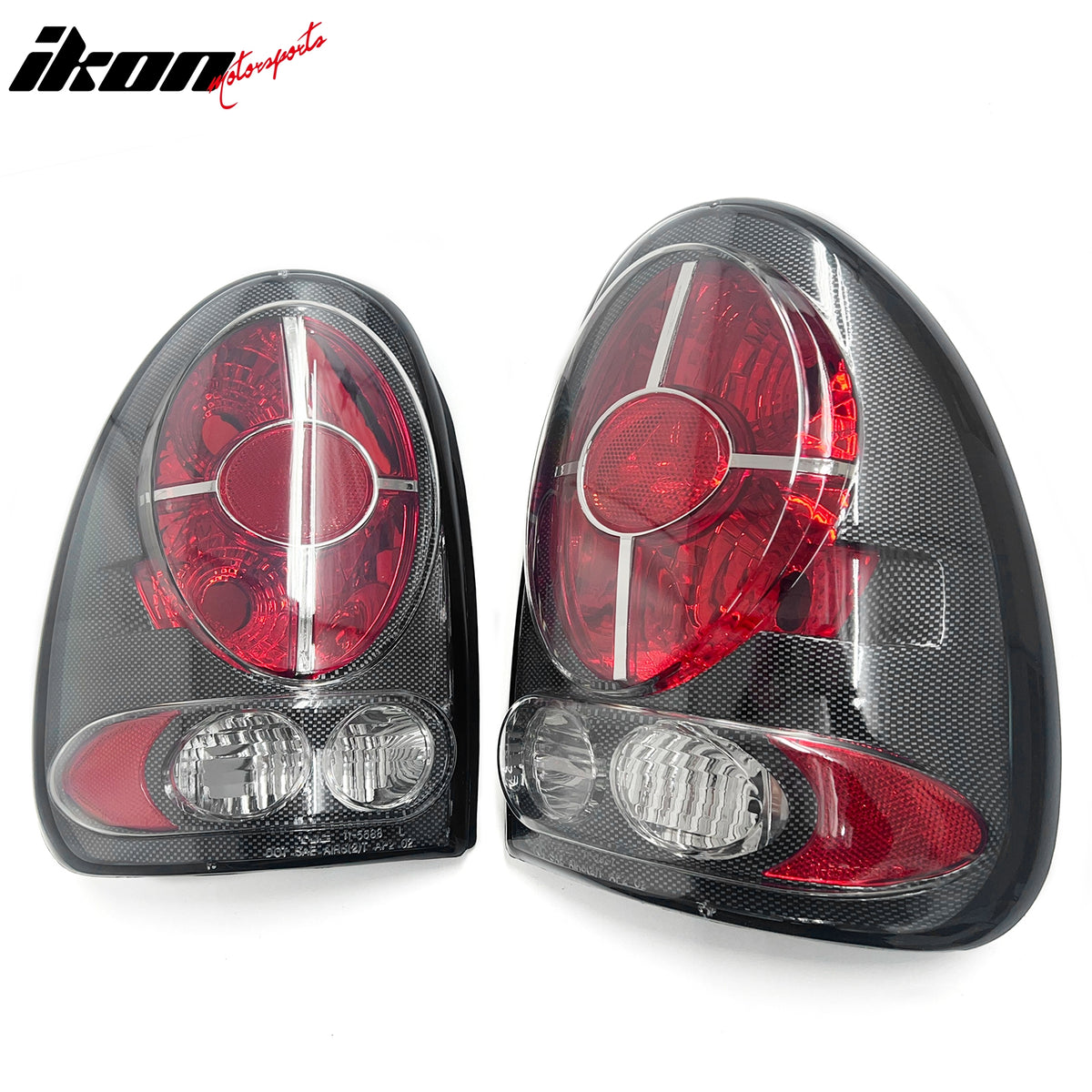 IKON MOTORSPORTS, Tail Lights Compatible with 1998-2003 Dodge Durango 1996-2000 Caravan, Black Housing w/ Carbon Texture Clear Lens Rear Parking Tail Lights Reverse Brake Lamps Replacement Pair 2PCS