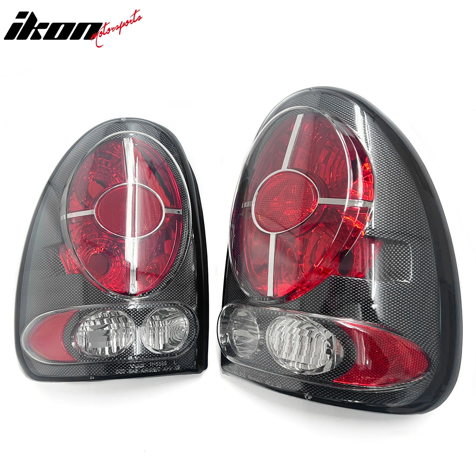 IKON MOTORSPORTS, Tail Lights Compatible with 1998-2003 Dodge Durango 1996-2000 Caravan, Black Housing w/ Carbon Texture Clear Lens Rear Parking Tail Lights Reverse Brake Lamps Replacement Pair 2PCS