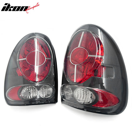 IKON MOTORSPORTS, Tail Lights Compatible with 1998-2003 Dodge Durango 1996-2000 Caravan, Black Housing w/ Carbon Texture Clear Lens Rear Parking Tail Lights Reverse Brake Lamps Replacement Pair 2PCS