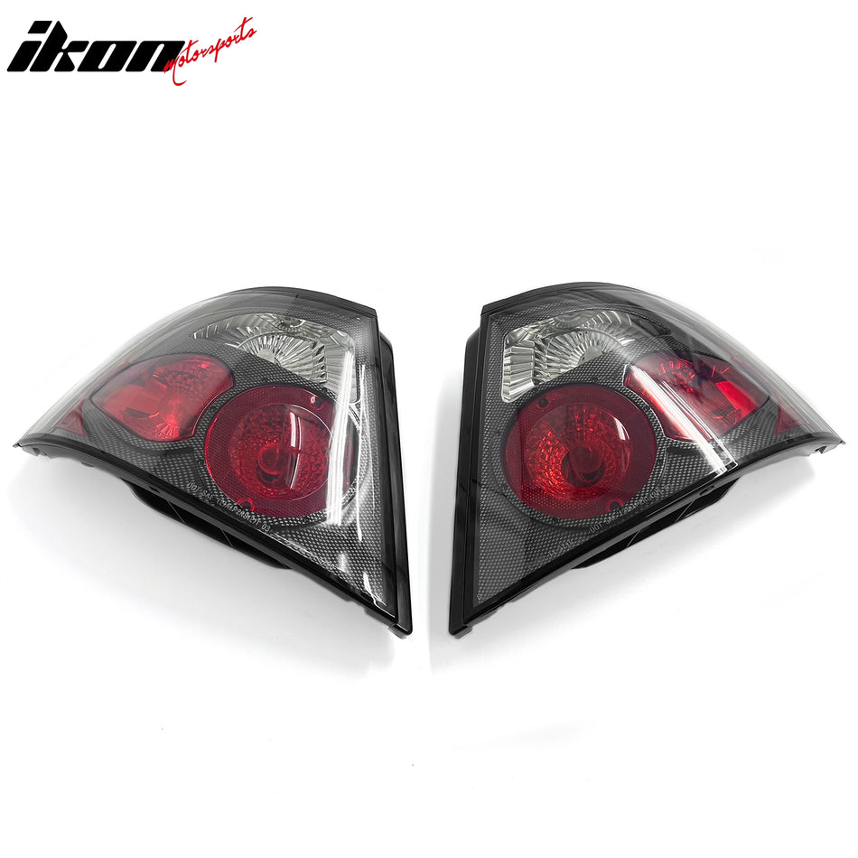 IKON MOTORSPORTS, Tail Lights Compatible with 1998-2001 Nissan Altima, Black Housing w/ Carbon Texture Clear Lens Rear Parking Tail Lights Reverse Brake Lamps Replacement Pair 2PCS