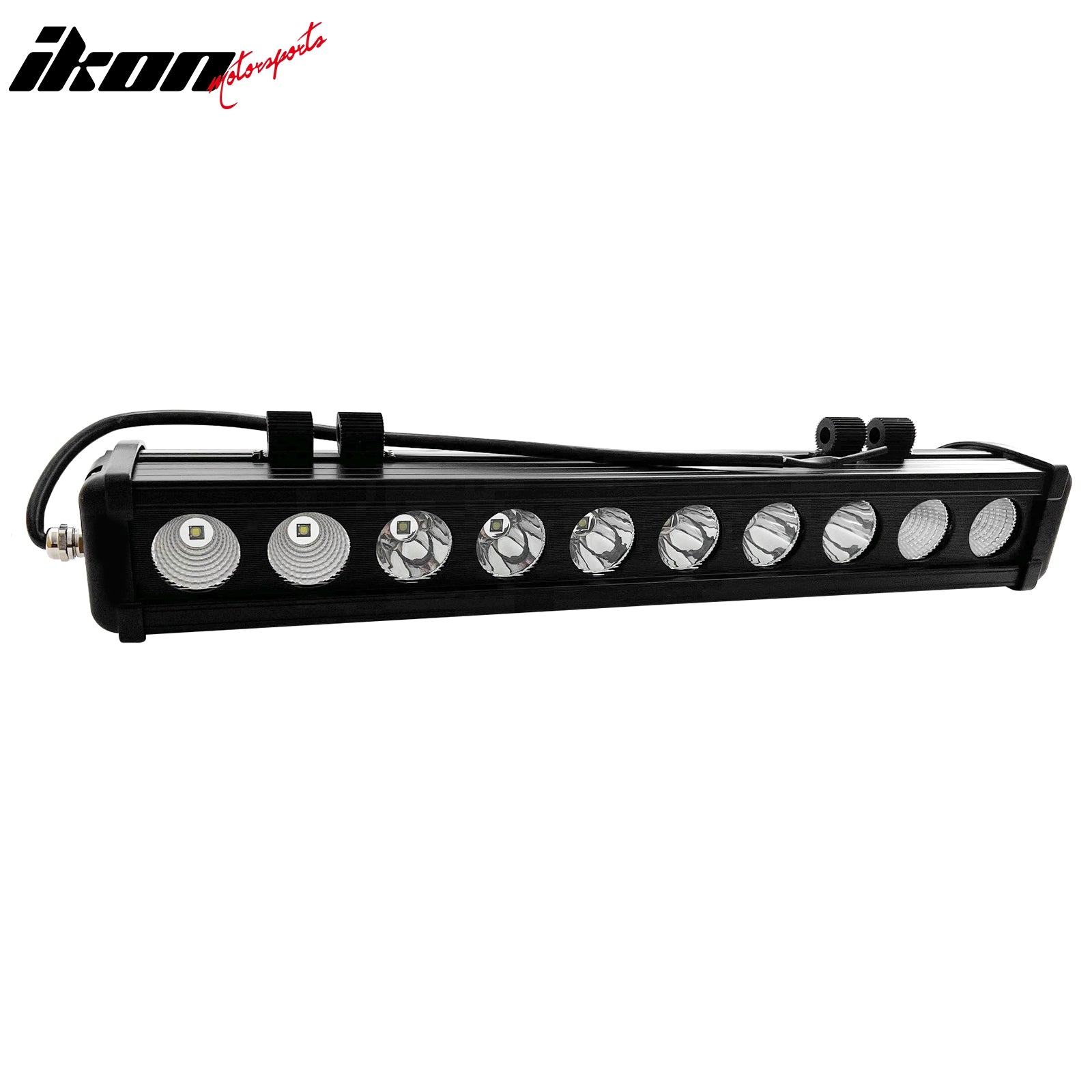 IKON MOTORSPORTS LED Light Bar, Compatible with Universal, Aluminum Black 19" 100W 10 LED Light Bar Single Row Spot Flood Combo Truck SUV Offroad Driving (25 Flood Center + 60 Flood Outer; 10 LED)