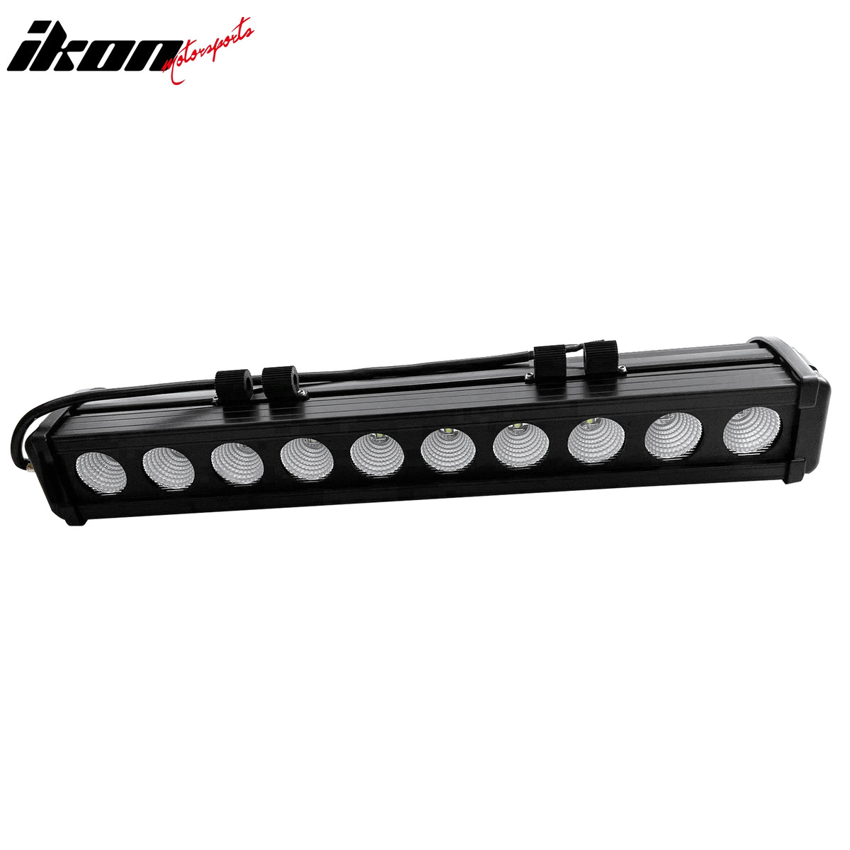 IKON MOTORSPORTS LED Light Bar, Compatible with Universal, Aluminum Black 19" 100W 10 LED Light Bar Single Row Off Road Driving Truck ATV SUV Jeep (60 Degree Flood; 10 LED; B3 Bottom Mount Rivets)