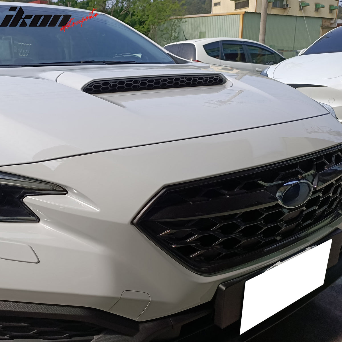 IKON MOTORSPORTS, Hood Scoop Grille Insert Compatible with 2022-2025 Subaru WRX VB 5th Sedan 4-Door, DTO Style Matte Black Polypropylene PP Front Hood Vent Mesh Grille Cover Exterior Replacement Parts