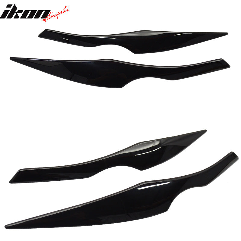 IKON MOTORSPORTS, Headlight Eyelids Compatible with 2006-2011 BMW E90 3-Series Sedan 4-Door, ABS Plastic Painted #668 Jet Black Headlight Eyelids Eyebrows Cover Molding Trim 2PCS