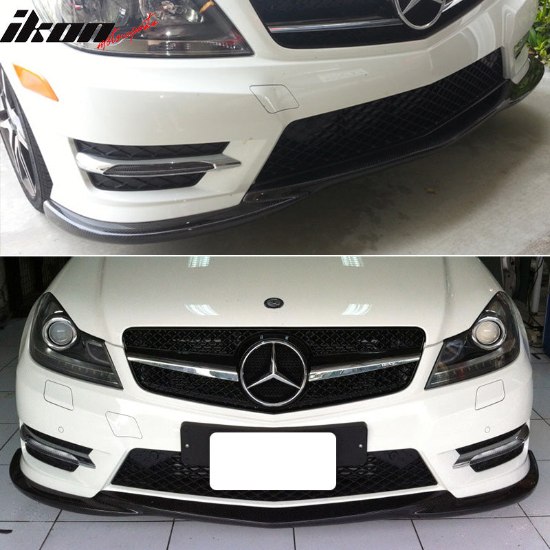 IKON MOTORSPORTS, Front Bumper Lip Compatible With 2012-2014 W204 Sedan , Matte Carbon Fiber Godhand Style Front Lip Spoiler Wing Chin Splitter, 2013