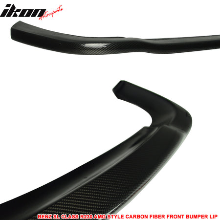 IKON MOTORSPORTS, Front Bumper Lip Compatible With 2003-2006 Mercedes-Benz SL Class R230 SL55 AMG , Matte Carbon Fiber AMG Style Front Lip Spoiler Wing Chin Splitter, 2004 2005