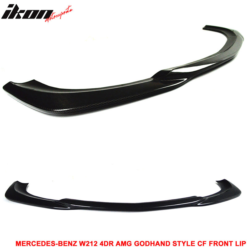 IKON MOTORSPORTS, Front Bumper Lip Compatible With 2010-2013 Mercedes-Benz E Class W212 4Door , Matte Carbon Fiber AMG Godhand Style Front Lip Spoiler Wing Chin Splitter, 2011 2012