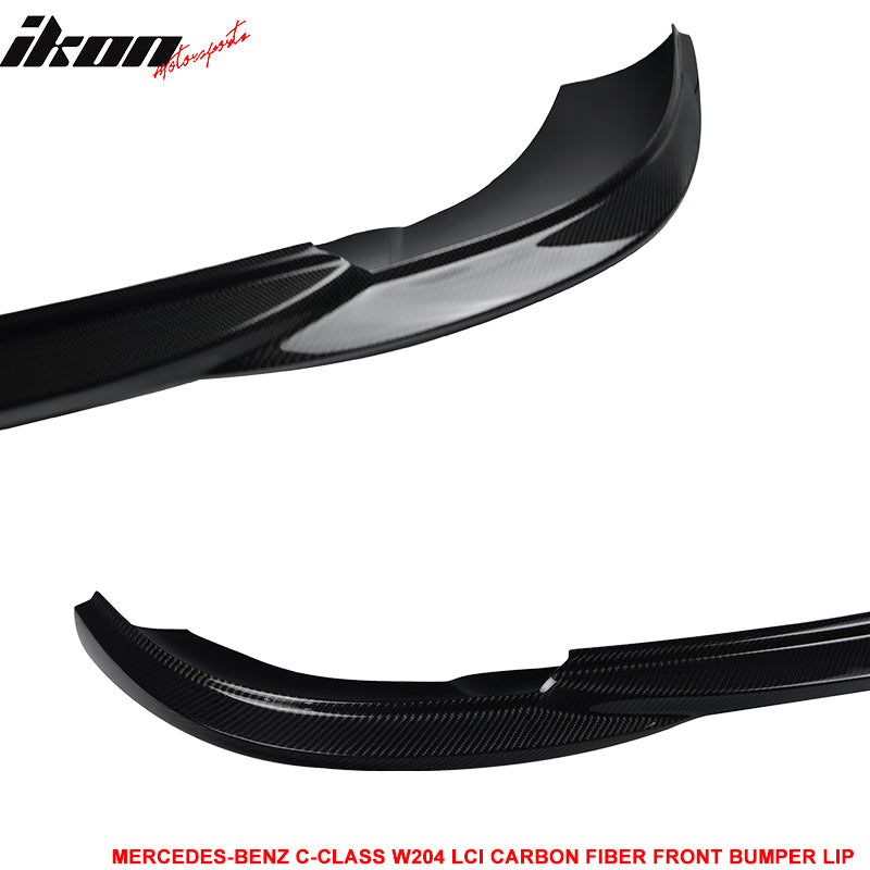 IKON MOTORSPORTS, Front Bumper Lip Compatible With 2012-2014 Mercedes Benz W204 C Class Sedan AMG Sport Bumper , Matte Carbon Fiber Godhand Style Front Lip Spoiler Wing Chin Splitter, 2013