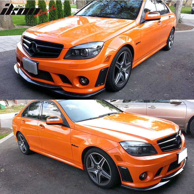 Front Lip Compatible With 2008-2011 Mercedes-Benz C Class W204 C63 Pre-LCI, AMG Godhand Style Painted Matte Black Bumper Splitter Spoiler Bodykit Other Color Available by IKON MOTORSPORTS, 2009 2010