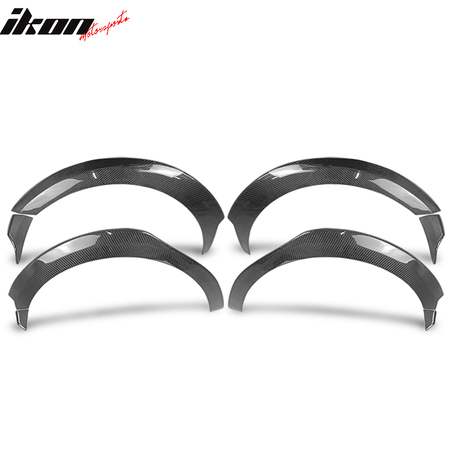 IKON MOTORSPORTS, Fender Flares Compatible With 2017-2023 Tesla Model 3, Carbon Fiber Wheel Strip Trim Arch Guard Protector 8PC, 2018 2019