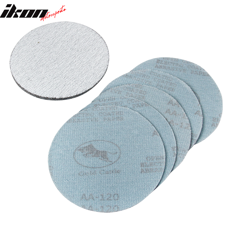 IKON MOTORSPORTS Universal 10Pc 5 inch Round 127mm 120 Grit Auto Sanding Disc No Hole Sandpaper Sheets Sand Paper