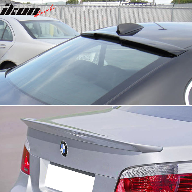 Pre-painted Trunk & Roof Spoiler Compatible With 2004-2010 BMW E60 5-Series Sedan, AC Style ABS #354 Titanium SilverRear Deck Lip Wing by IKON MOTORSPORTS, 2005 2006 2007 2008 2009