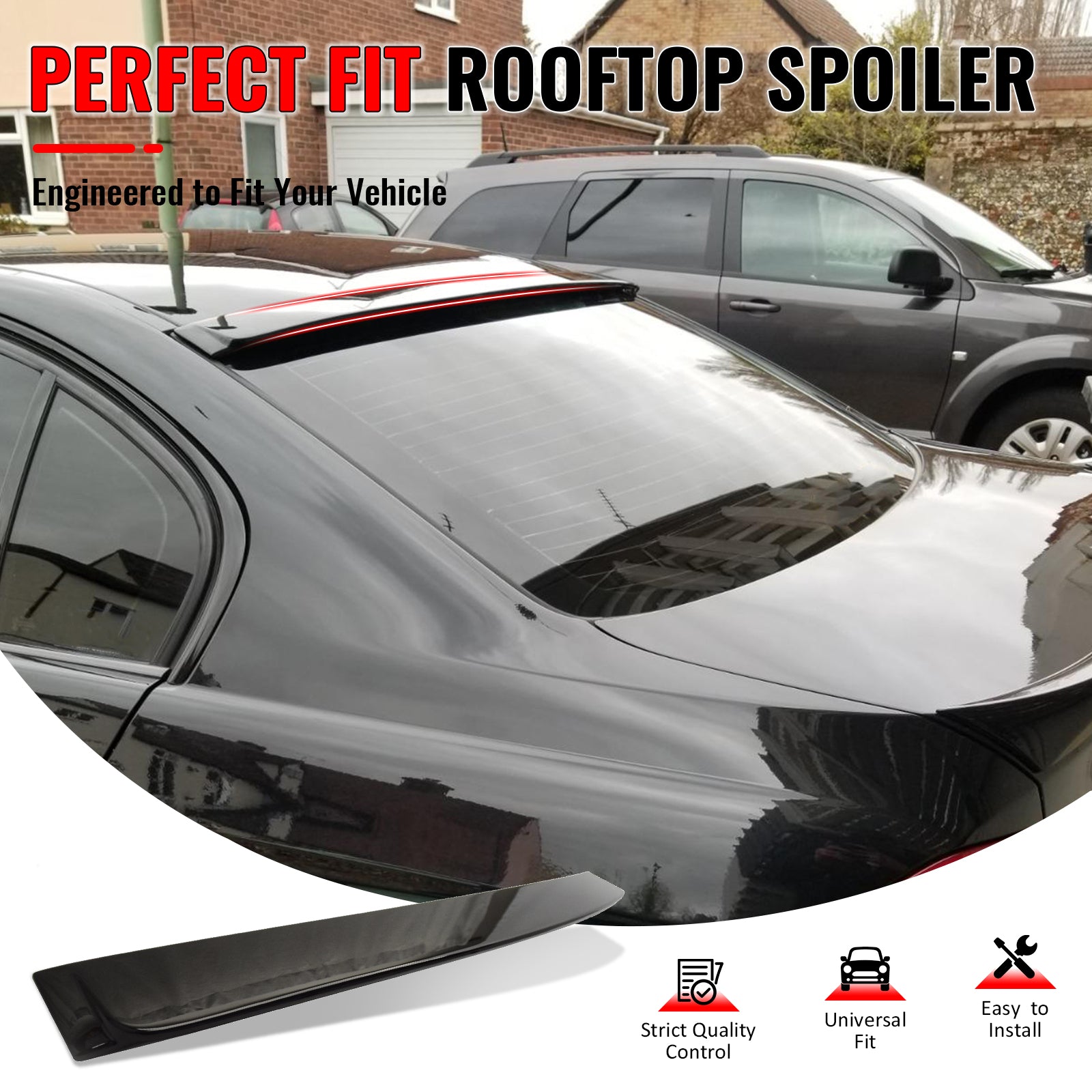 IKON MOTORSPORTS, Rear Window Roof Spoiler Compatible with 2006-2011 BMW 3 Series E90 Sedan 4-Door, AC Style Painted #U668 668 Jet Black ABS Top Roofline Windshield Visor Spoiler Wing
