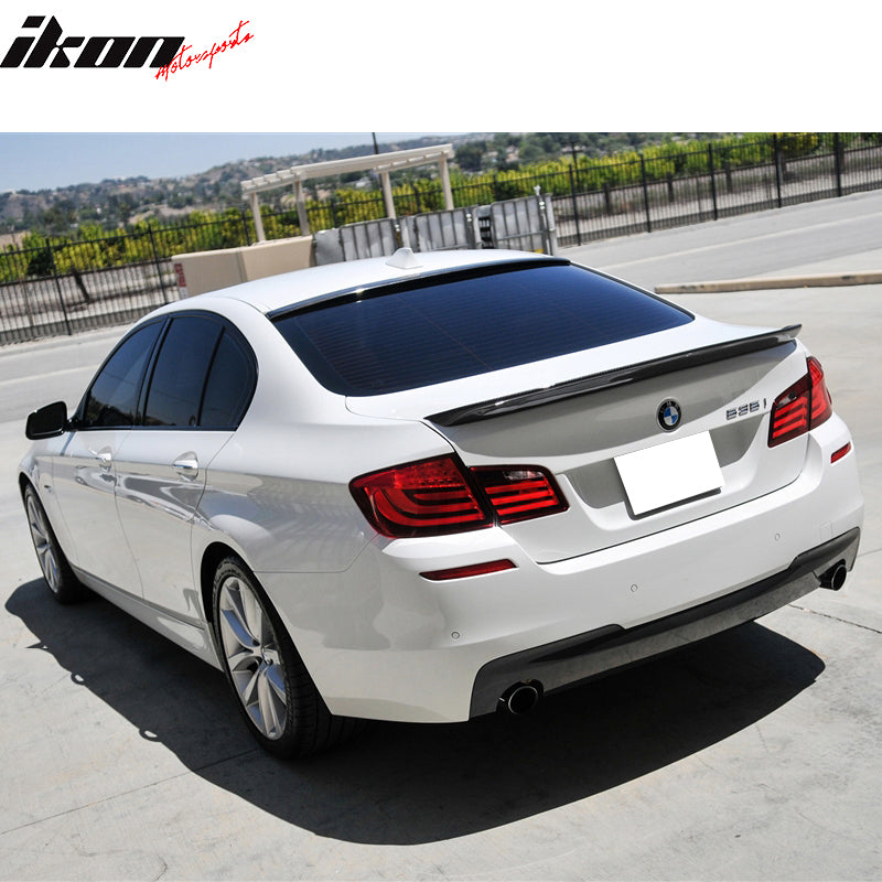 IKON MOTORSPORTS, Roof Spoiler Compatible With 2011-2016 BMW 5 Series F10 , Matte Carbon Fiber 3D Style Rear Spoiler Wing, 2012 2013 2014 2015