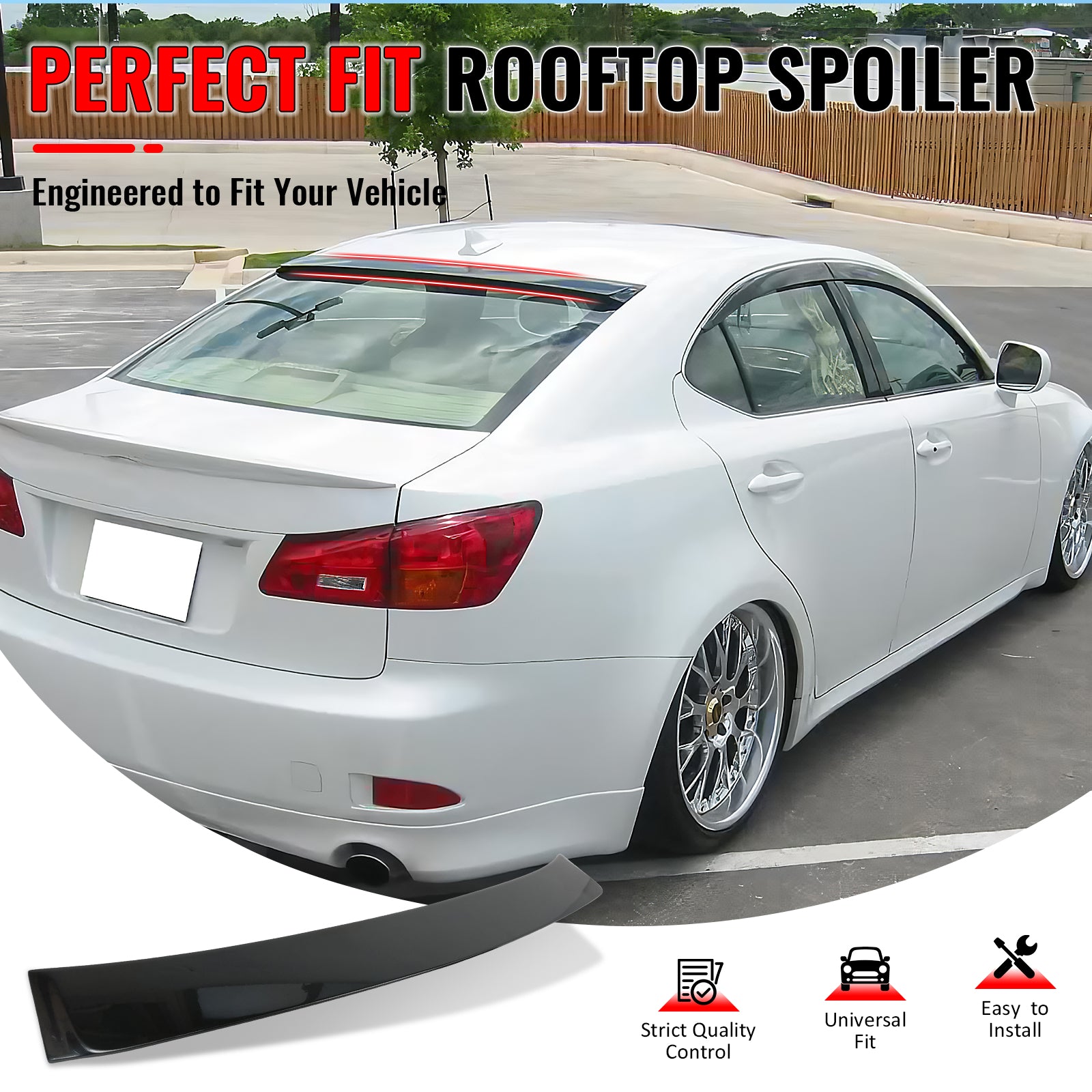IKON MOTORSPORTS, Roof Spoiler Compatible With 2006-2013 Lexus IS250/IS350/IS F 4-Door Sedan/Saloon, Rear Roof Window Spoiler Wing OE Style ABS Painted #1H9 Mercury Gray Mica, 2007 2008 2009 2010 2011