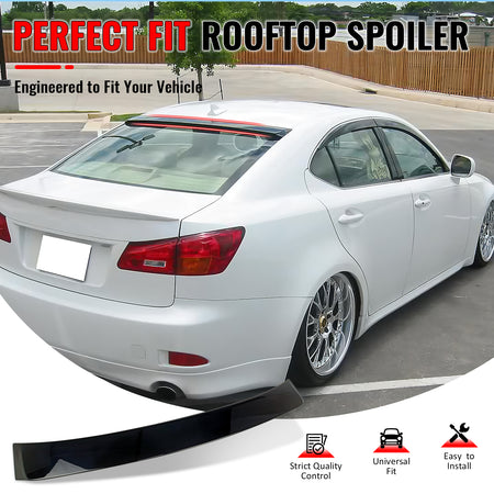 IKON MOTORSPORTS, Roof Spoiler Compatible With 2006-2013 Lexus IS250/IS350/IS F 4-Door Sedan/Saloon, Rear Roof Window Spoiler Wing OE Style ABS Painted #212 Obsidian, 2007 2008 2009 2010 2011 2012