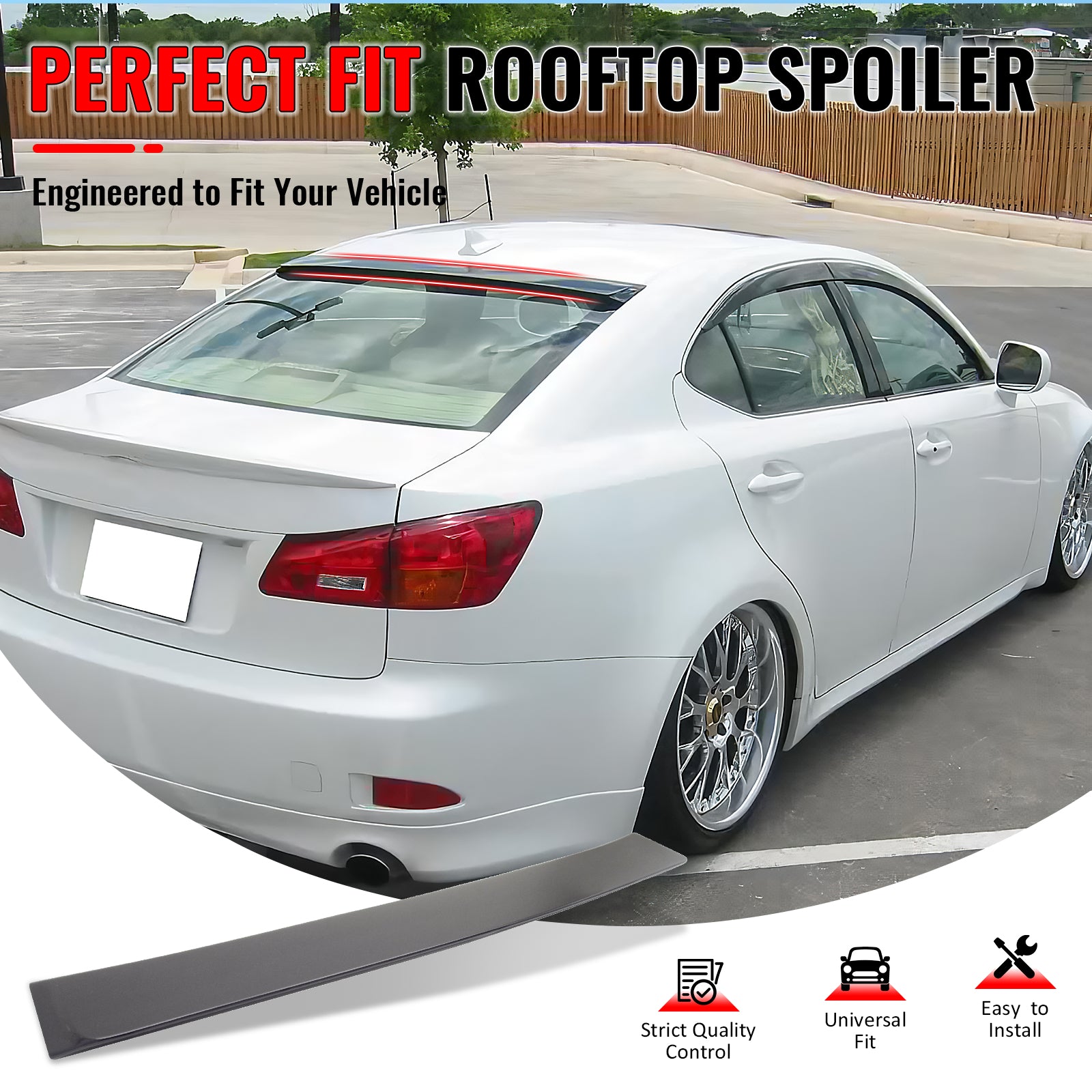 IKON MOTORSPORTS, Roof Spoiler Compatible With 2006-2013 Lexus IS250/IS350/IS F 4-Door Sedan/Saloon, Rear Roof Window Spoiler Wing OE Style ABS Painted #8U0 Black Sapphire Pearl, 2007 2008 2009 2010