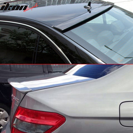 Pre-painted Trunk & Roof Spoiler Compatible With 2008-2014 Mercedes Benz W204 C Class Sedan, AMG Style Factory Style ABS #040 Black Rear Spoiler Deck Lip Wing by IKON MOTORSPORTS, 2009