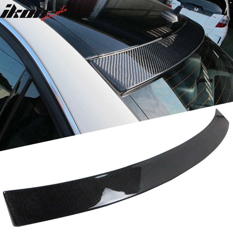 IKON MOTORSPORTS, Roof Spoiler Compatible With 2008-2014 Mercedes Benz W204 C Class Sedan , Matte Carbon Fiber Factory Style Rear Spoiler Wing, 2009 2010 2011 2012 2013