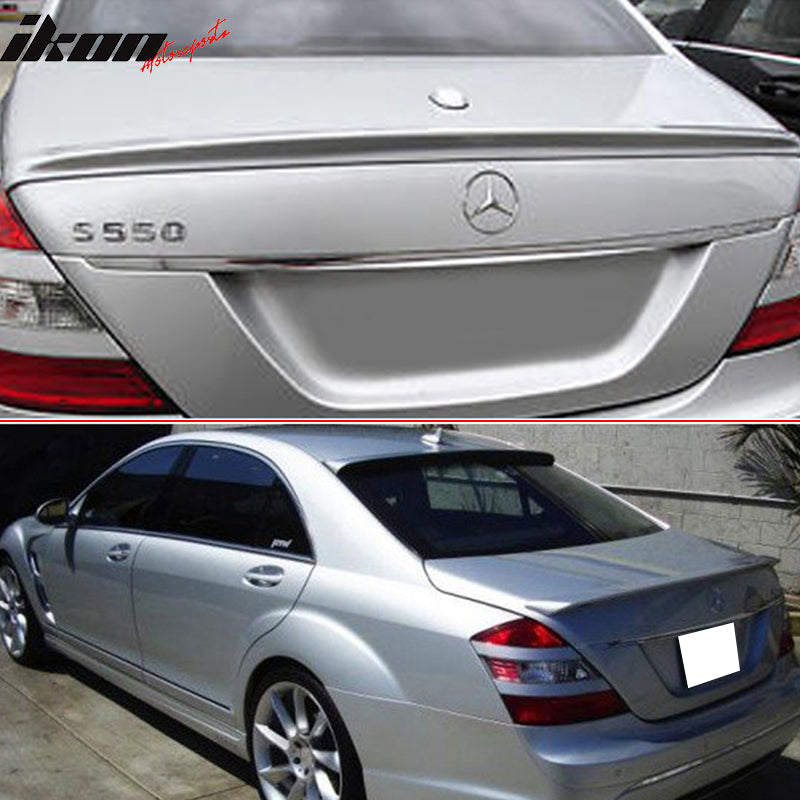 Pre-painted Trunk & Roof Spoiler Compatible With 2007-2013 Mercedes Benz S-Class W221, AMG Style L Style ABS #775 Iridium Silver Metallic Rear Deck Lip Wing Bodykit by IKON MOTORSPORTS, 2008 2009