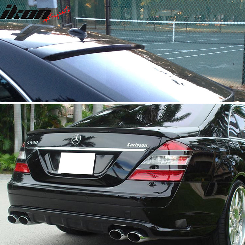 Trunk & Roof Spoiler Compatible With 2007-2013 Mercedes Benz S-Class W221 Sedan, AMG Style L Style ABS Spoiler Rear Deck Lip Wing by IKON MOTORSPORTS, 2008 2009 2010 2011 2012