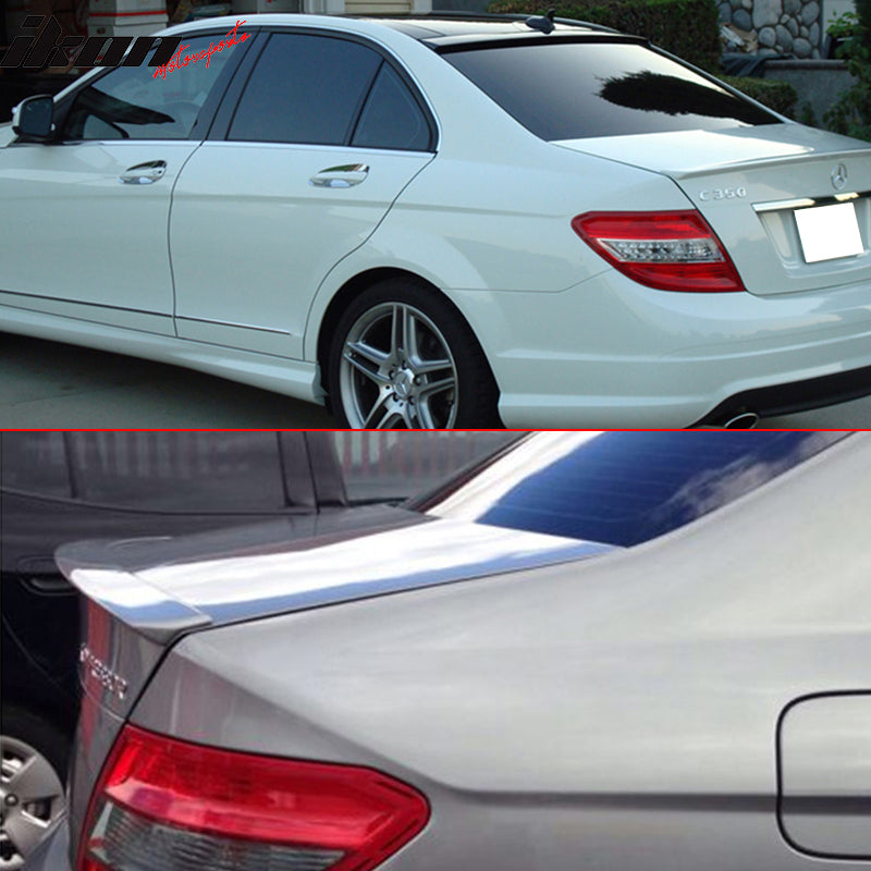 Pre-painted Trunk & Roof Spoiler Compatible With 2008-2014 Mercedes Benz W204 C Class, AMG Style Factory Style ABS #197 Obsidian Black Rear Deck Lip Wing by IKON MOTORSPORTS, 2009 2010