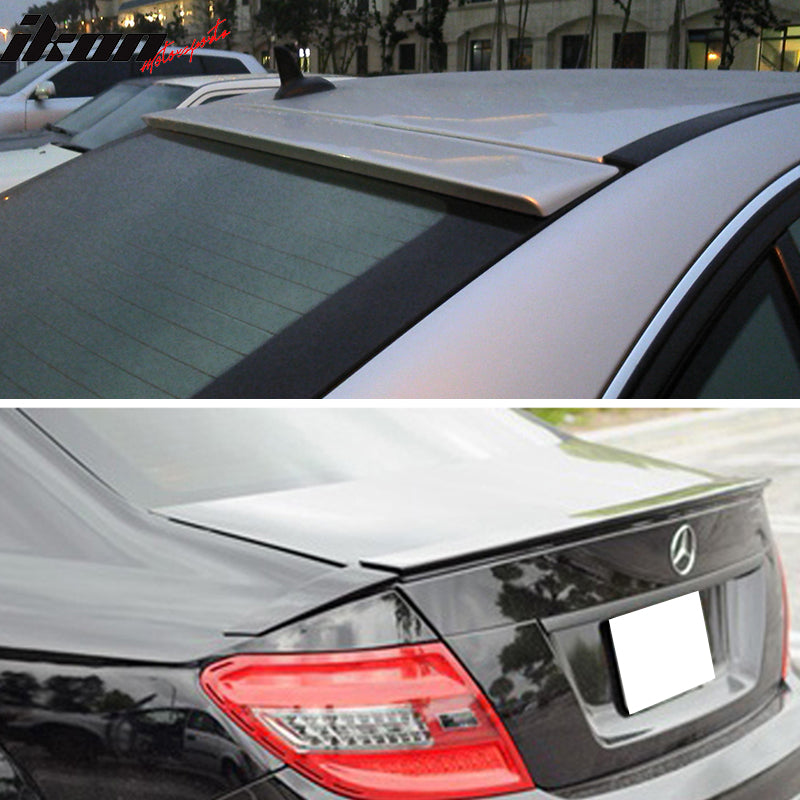 Pre-Painted Trunk & Roof Spoiler Compatible With 2008-2014 W204 ,OEM Painted Obsidian Black # 197 B Type Trunk + Factory Rear Spoiler Wing Other Color Available,by?IKON?MOTORSPORTS?,2009 2010 2011