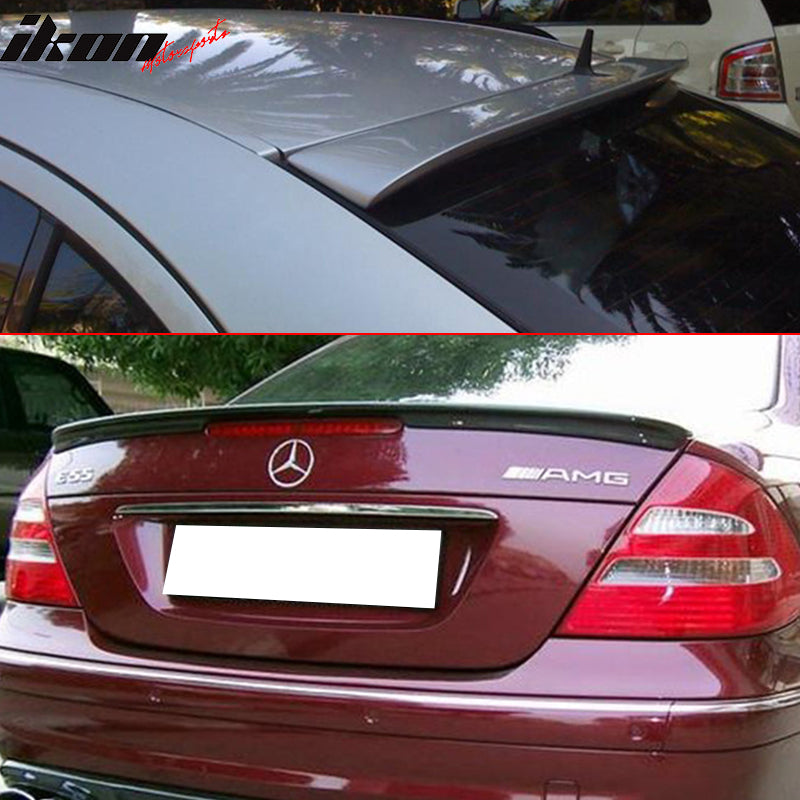 Pre-painted Trunk + Roof Spoiler Compatible With 2003-2005 BENZ E-Class, AMG Style L Style #775 Iridium Silver Metallic Rear Boot Deck Lid Roof Wing Replacement by IKON MOTORSPORTS, 2004