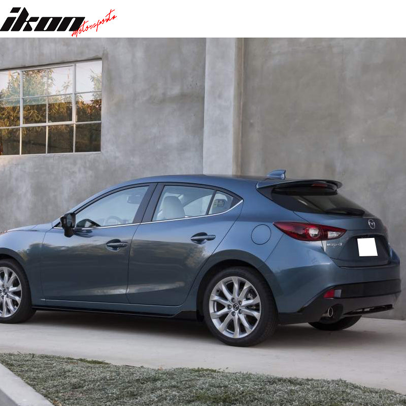 Roof Spoiler Compatible With 2014-2016 Mazda 3 Hatchback, Factory Style Unpainted Raw Material Black ABS Rear Wing Window Roof Top Spoiler by IKON MOTORSPORTS, 2015