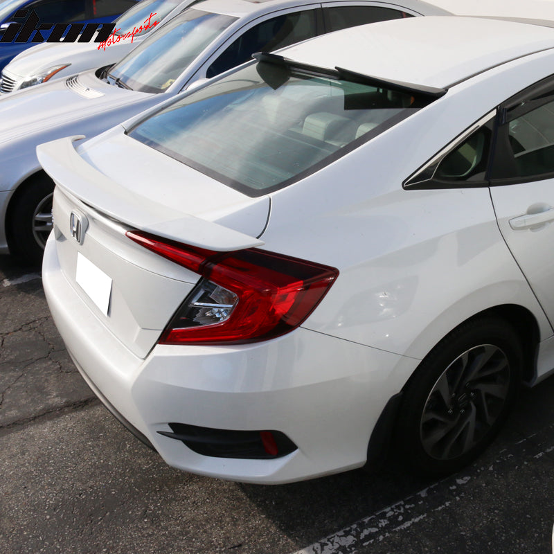 IKON MOTORSPORTS, Rear Window Roof Spoiler Compatible with 2016-2021 Honda Civic 10th Gen Sedan 4-Door, V Style Painted #NH788P White Orchid Pearl ABS Top Roofline Windshield Visor Spoiler Wing