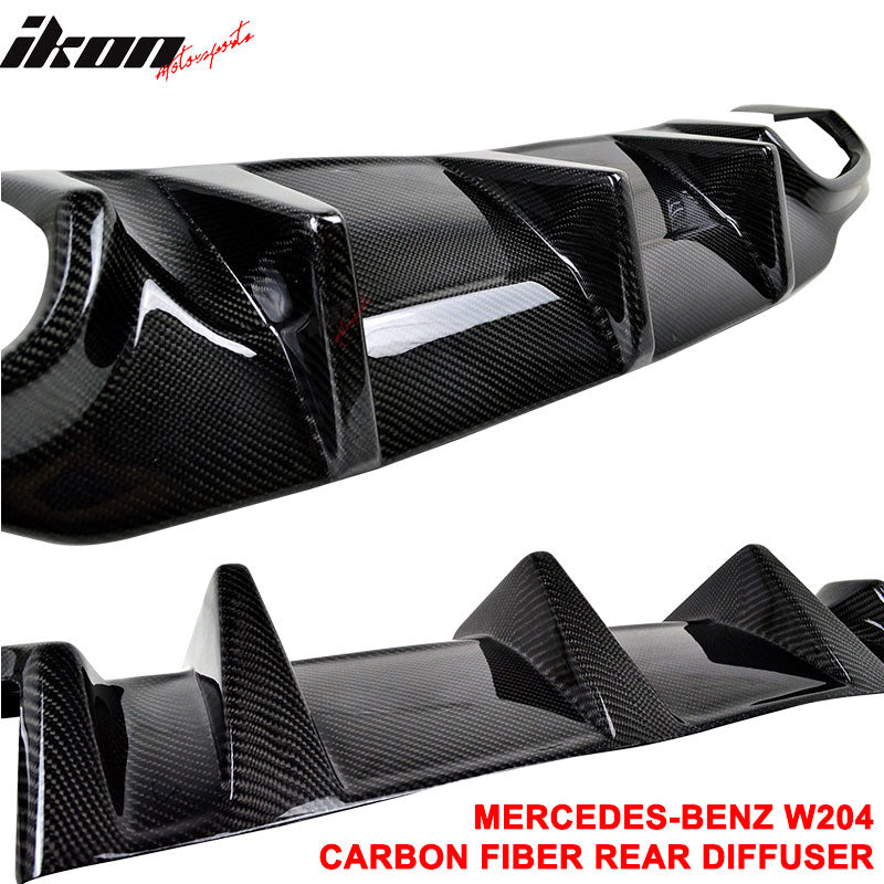 IKON MOTORSPORTS, Rear Diffuser Compatible With 2012-2014 Mercedes Benz W204 C Class Sedan AMG Sport Bumper , Matte Carbon Fiber Rear Bumper Lip Spoiler Wing, 2013