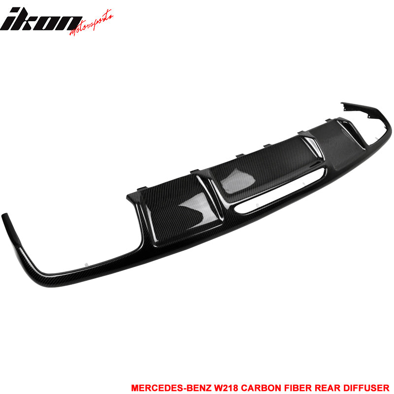 IKON MOTORSPORTS, Rear Diffuser Without Brake lights Compatible With 2011-2017 Mercedes Benz CLS-Class W218 Sedan , Matte Carbon Fiber Rear Bumper Lip Spoiler Wing, 2012 2013 2014 2015 2016