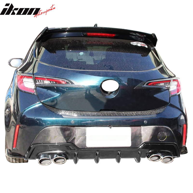 IKON MOTORSPORTS, Rear Diffuser & Aprons & Muffler Tip Compatible with 2019-2022 Toyota Corolla Hatchback,TS Style Painted Attitude Black Metallic (Color Code #218) ABS Plastic Rear Bumper Lip