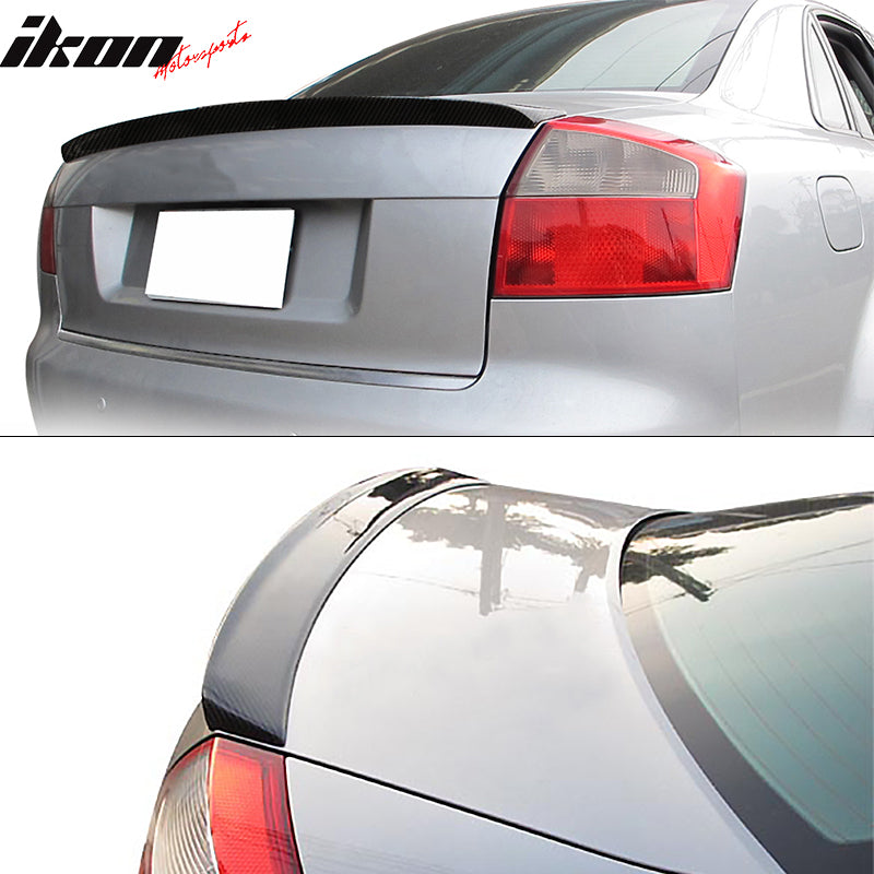 IKON MOTORSPRTS, Trunk Spoiler Compatible With 2002-2005 Audi A4/A4 Quattro/S4 Sedan 4-Door, Real Carbon Fiber Rear Tail Deck Lid Wing Lip S-Line Style Boot Body Trim, 2003 2004