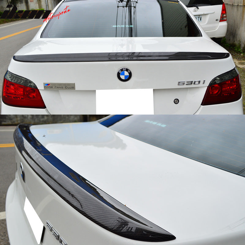 IKON MOTORSPORTS, Trunk Spoiler Compatible With 2004-2010 BMW 5 Series E60 4Dr Sedan , Matte Carbon Fiber M5 Style Rear Spoiler Wing, 2005 2006 2007 2008 2009