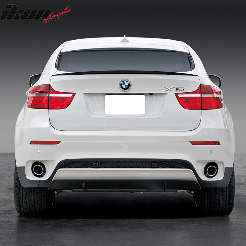 IKON MOTORSPORTS, Trunk Spoiler Compatible With 2008-2014 BMW E71 X6 5Dr SUV , Matte Carbon Fiber P Style Rear Spoiler Wing, 2009 2010 2011 2012 2013