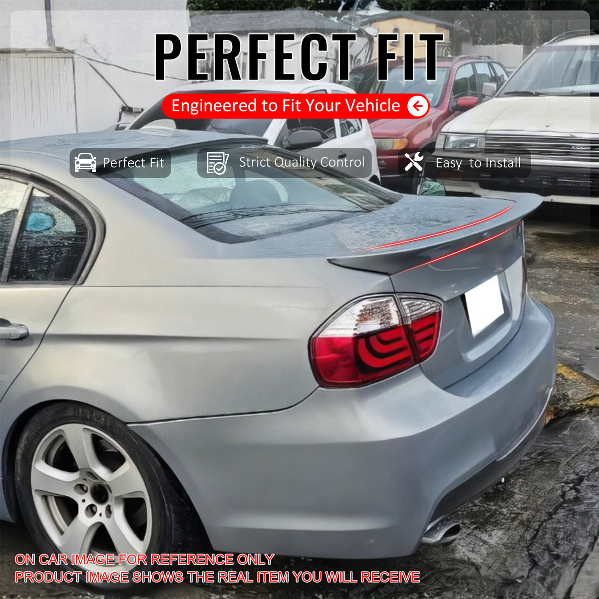 IKON MOTORSPORTS, Trunk Spoiler Compatible with 2006-2011 BMW 3-Series E90 4-Door Sedan, AC Style Painted #U668 668 Jet Black ABS Plastic Rear Trunk Lid Spoiler Wing Lip