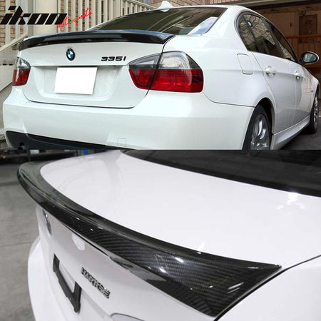 IKON MOTORSPORTS, Trunk Spoiler Compatible With 2005-2011 BMW 3-Series E90 4Dr Sedan , Matte Carbon Fiber M3 Style Rear Spoiler Wing, 2006 2007 2008 2009 2010