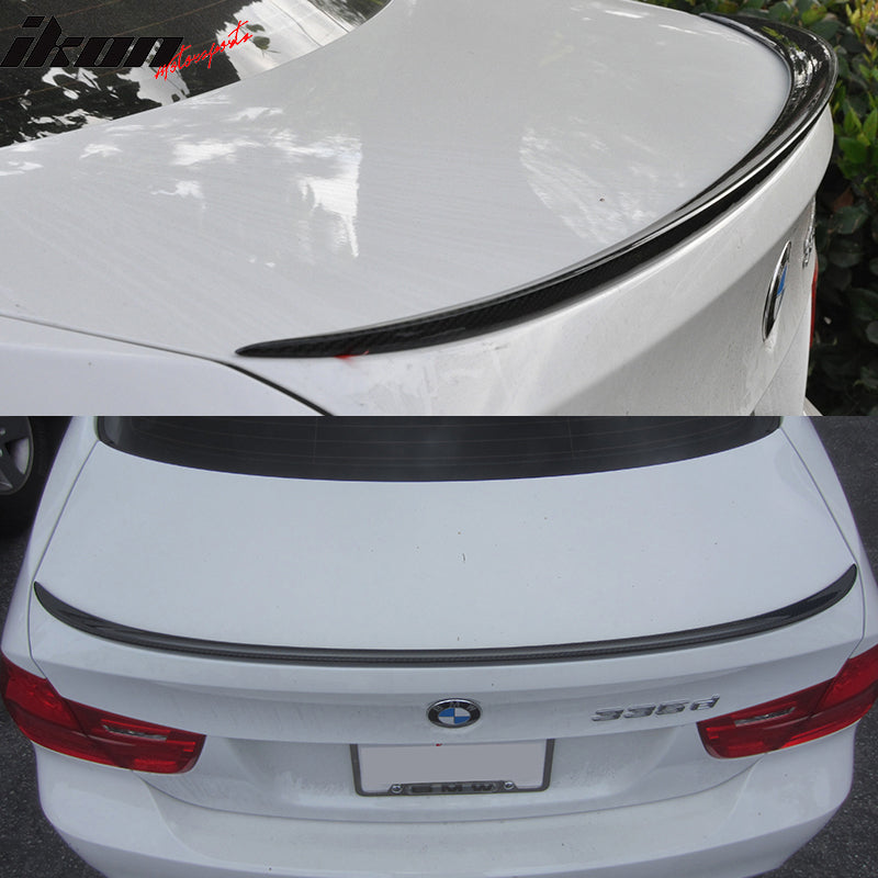 IKON MOTORSPORTS, Trunk Spoiler Compatible With 2005-2011 BMW 3-Series E90 4D Sedan , Matte Carbon Fiber M3 Style Rear Spoiler Wing, 2006 2007 2008 2009 2010