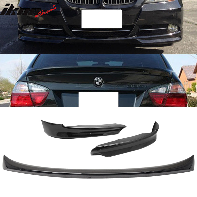 2006-2008 BMW E90 OE Style #668 Black Trunk Spoiler+Front Splitter ABS