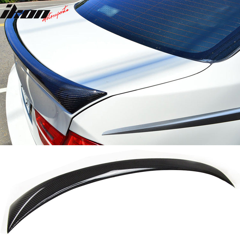 IKON MOTORSPORTS, Trunk Spoiler Compatible With 2005-2011 BMW 3-Series E90 4Dr Sedan , Matte Carbon Fiber Factory Style Rear Spoiler Wing, 2006 2007 2008 2009 2010