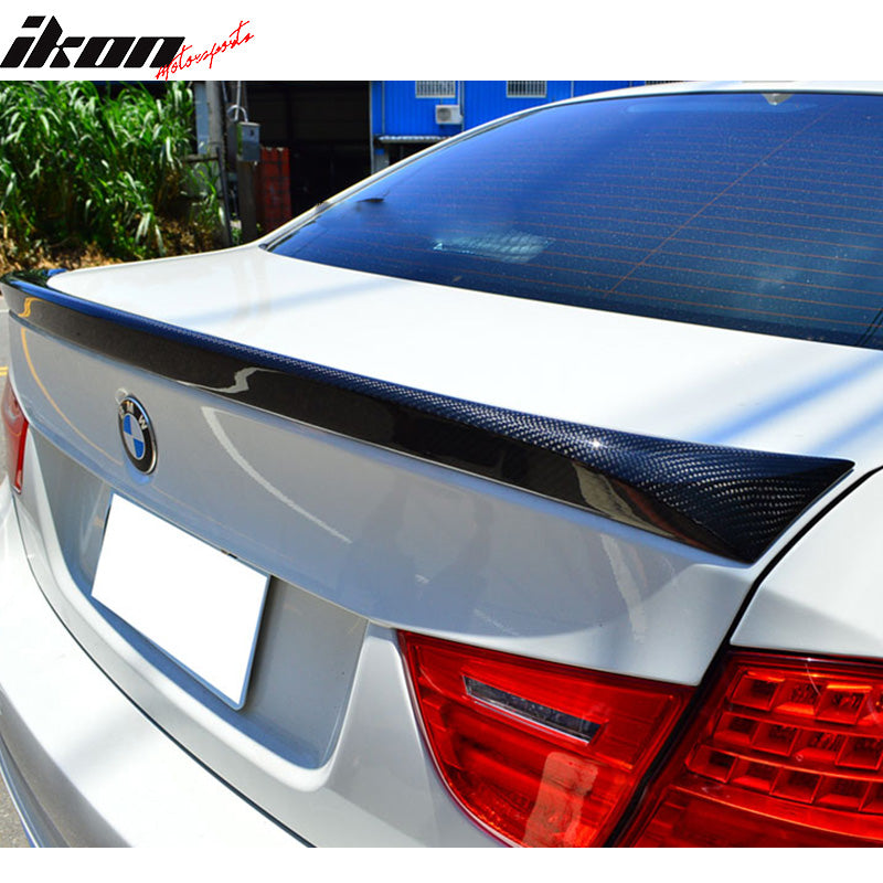 IKON MOTORSPORTS, Trunk Spoiler Compatible With 2005-2011 BMW 3-Series E90 4Dr Sedan , Matte Carbon Fiber Factory Style Rear Spoiler Wing, 2006 2007 2008 2009 2010