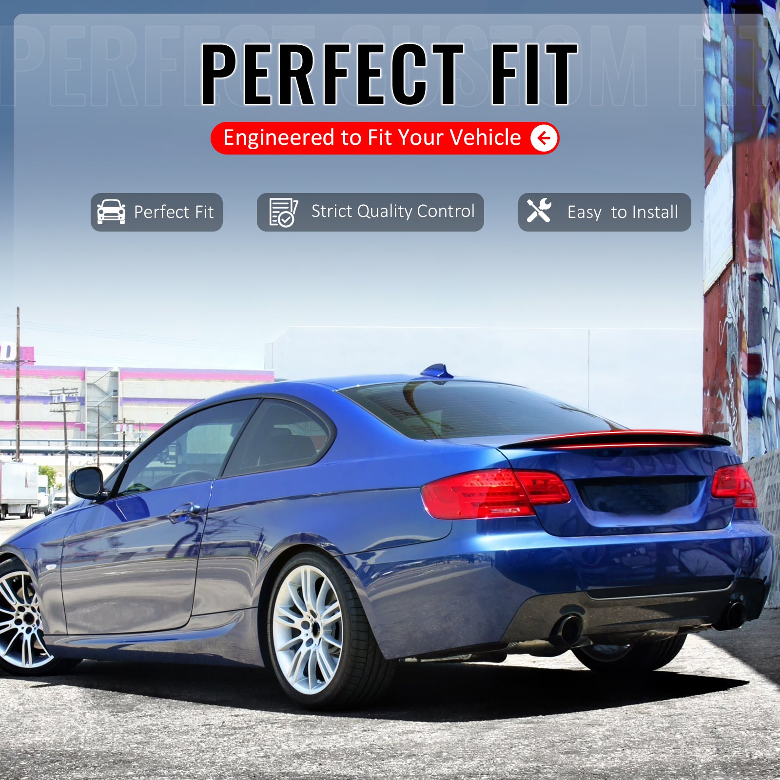 IKON MOTORSPORTS, Trunk Spoiler Compatible With 2007-2013 BMW E92 3 Series, Performance Style Painted #668 Jet Black ABS Rear Wing