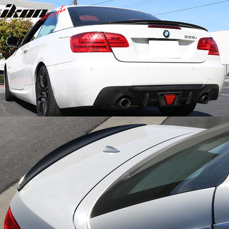 IKON MOTORSPORTS, Trunk Spoiler Compatible With 2007-2013 BMW 3-Series E93 Convertible, Matte Carbon Fiber P Style Rear Spoiler Wing, 2008 2009 2010 2011 2012