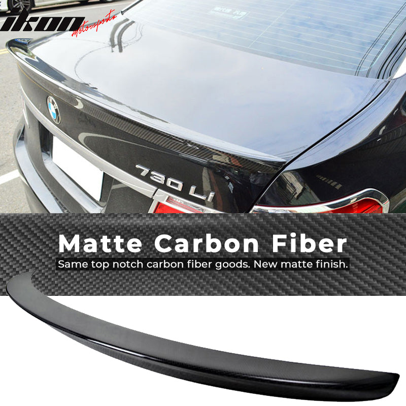 IKON MOTORSPORTS, Trunk Spoiler Compatible With 2009-2015 BMW F01 7-Series , Matte Carbon Fiber AC Style Rear Spoiler Wing, 2010 2011 2012 2013 2014