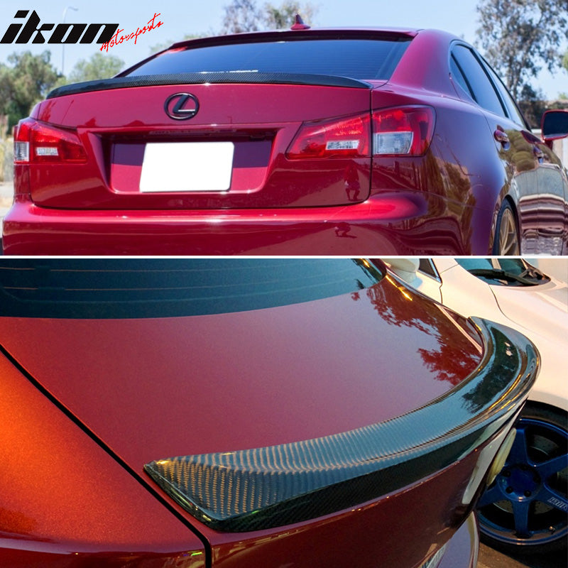 IKON MOTORSPORTS, Trunk Spoiler Compatible With 2006-2013 Lexus IS250 IS350 IS-F 4Door Sedan Saloon , Matte Carbon Fiber ISF Sport Style Rear Spoiler Wing, 2007 2008 2009 2010 2011 2012