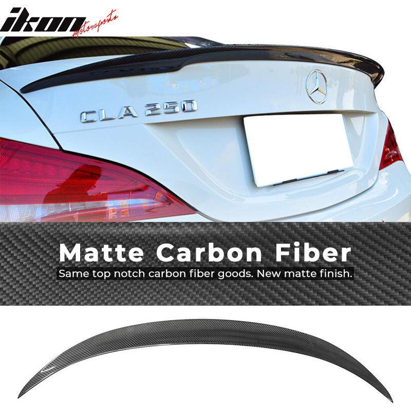 IKON MOTORSPORTS, Trunk Spoiler Compatible With 2013-2018 Mercedes-Benz W117 CLA Class Sedan , Matte Carbon Fiber ADH Style Rear Spoiler Wing, 2014 2015 2016 2017